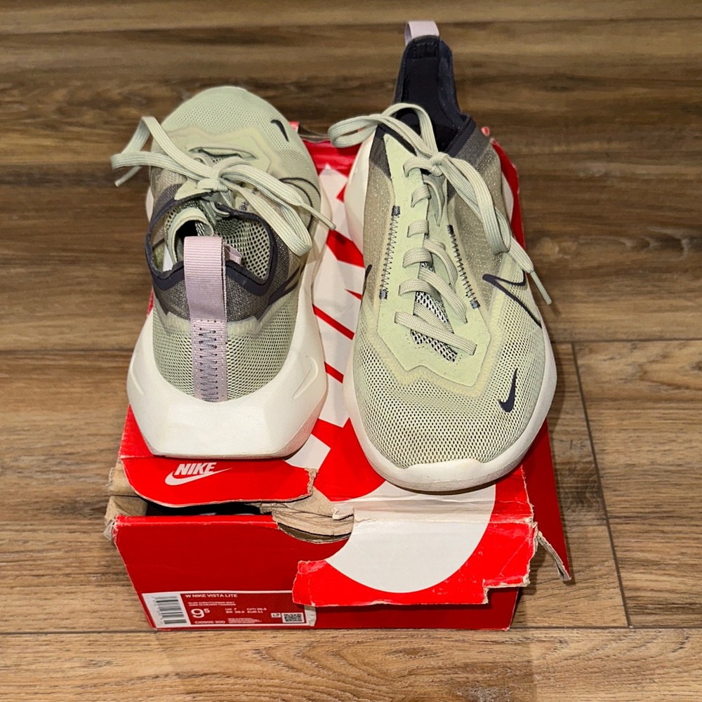 Nike Sage Green Mesh Athletic Sneakers with Navy Accents